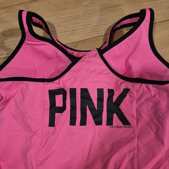 💙Victoria's Secret PINK Yoga Racerback Tank in Hot Pink with Black Trim - Picture 3 of 3
